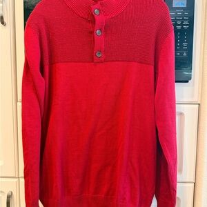 Club Room Red Crewneck Sweater with Button Accents